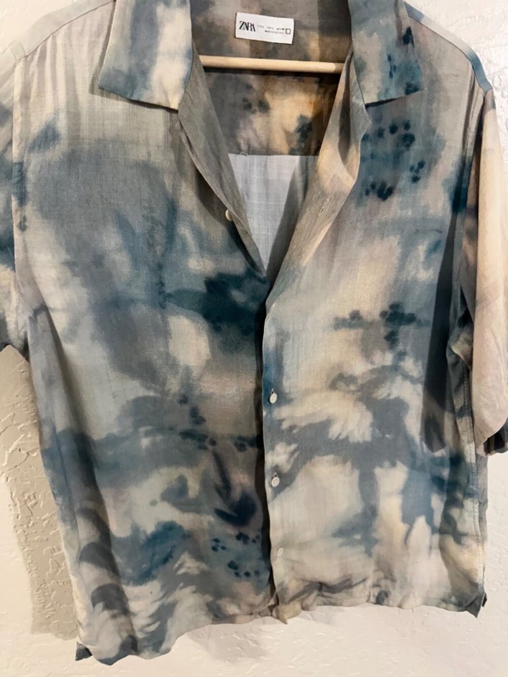 Zara Blue Abstract Tie Dye Button Front Casual Summer Shirt - Picture 5 of 11